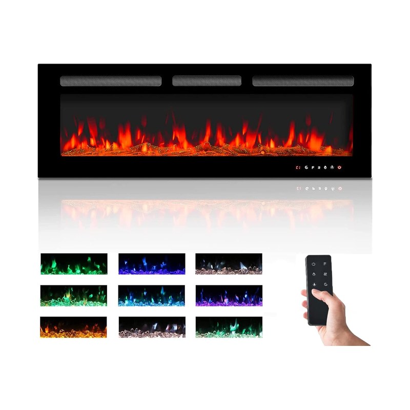 M.C.Haus väggmonterad elektrisk kamin 127 cm i svart glas med LED-lågor