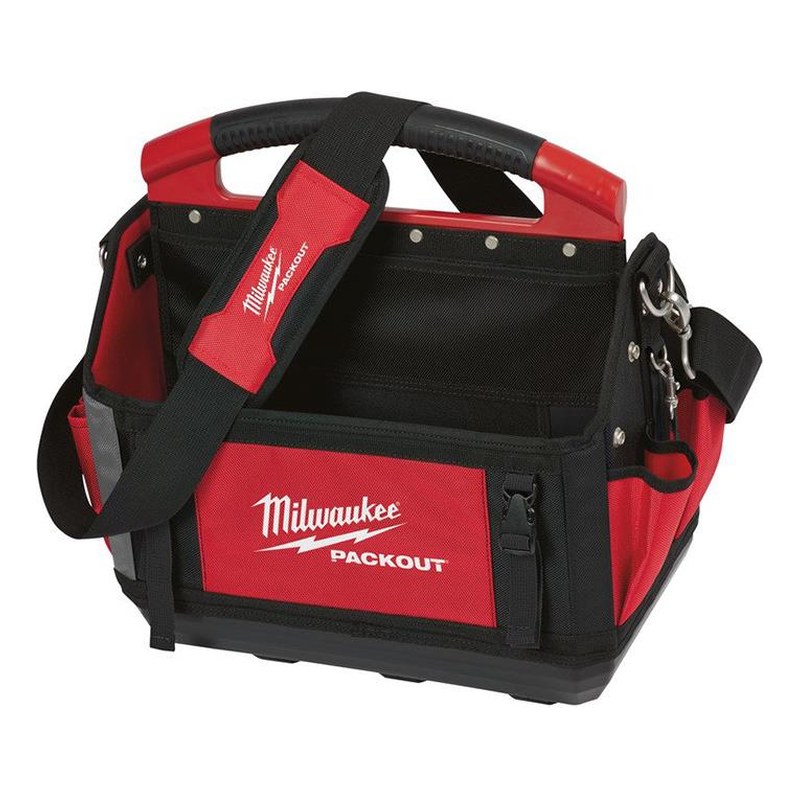 Milwaukee 4932464085 Packout öppen verktygsväska i rött och svart med gjuten bas