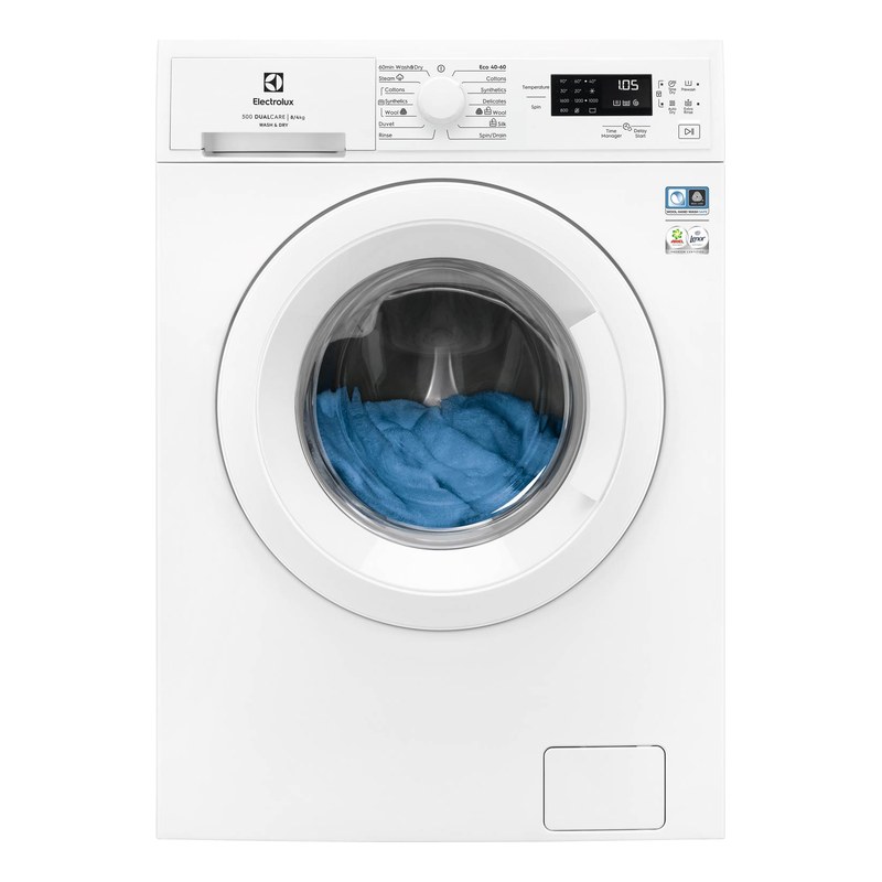 Electrolux EW2W3068E4 vit tvätt- och torkmaskin med vit lucka och vred